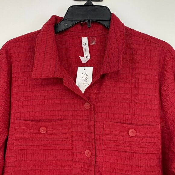 NY Collection Top Red Button Down Roll Tab 3/4 Sleeve NWT - Picture 3 of 10